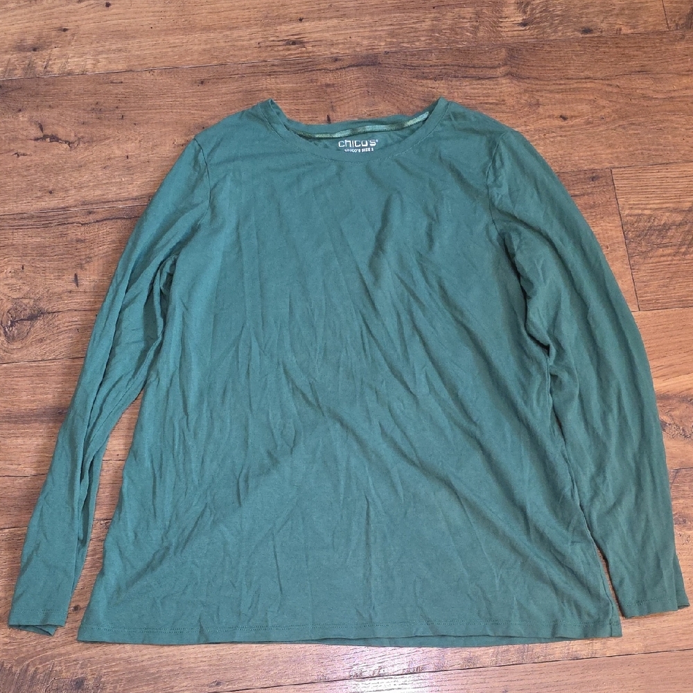 Chico's Women’s Long Sleeve Crewneck Shirt - Green